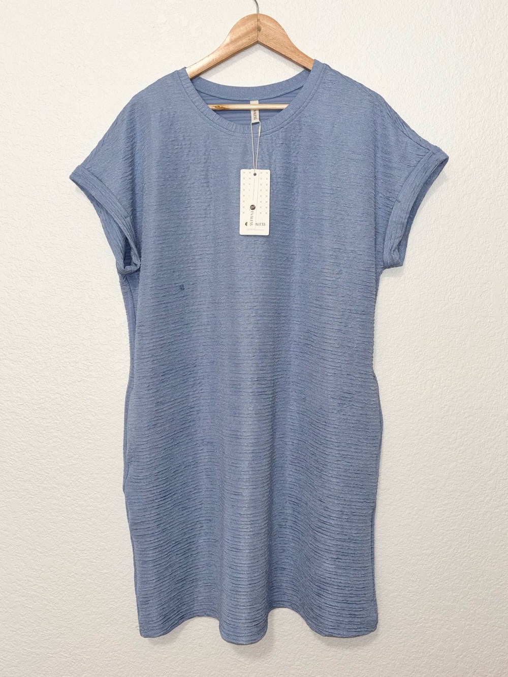 EVALESS XL Light Blue Textured Knit T-Shirt Dress NWT